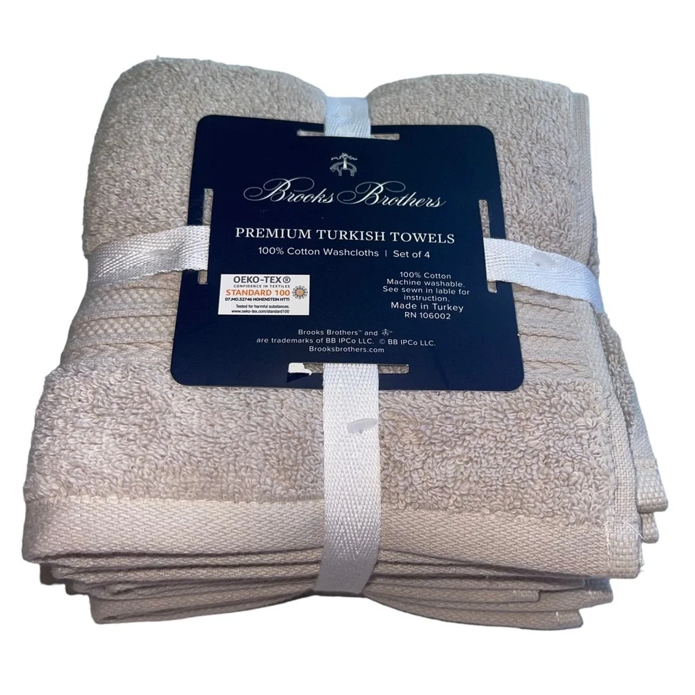 BROOKS BROTHERS Premium Turkish lot of 4 Wash Cloths in Stone color NWT